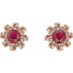 14K Rose Natural Ruby & 1/6 CTW Natural Diamond Halo-Style Earrings