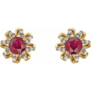 14K Yellow Natural Ruby & 1/6 CTW Natural Diamond Halo-Style Earrings