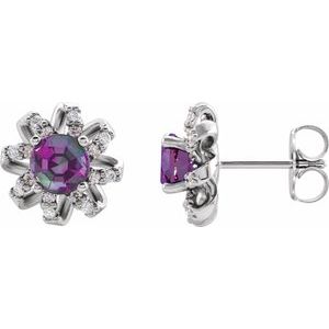 Platinum Lab-Grown Alexandrite & 1/6 CTW Natural Diamond Halo-Style Earrings