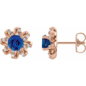 14K Rose Natural Blue Sapphire & 1/6 CTW Natural Diamond Halo-Style Earrings