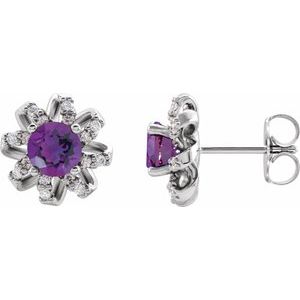 Platinum Natural Amethyst & 1/6 CTW Natural Diamond Halo-Style Earrings