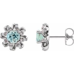 Platinum Natural Aquamarine & 1/6 CTW Natural Diamond Halo-Style Earrings