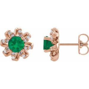 14K Rose Natural Emerald & 1/6 CTW Natural Diamond Halo-Style Earrings