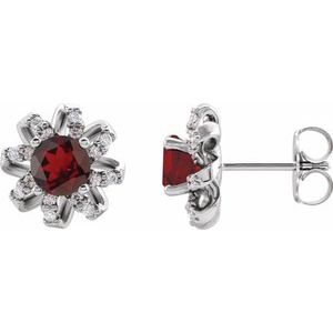 Platinum Natural Mozambique Garnet & 1/6 CTW Natural Diamond Halo-Style Earrings