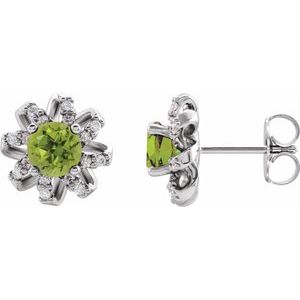 Platinum Natural Peridot & 1/6 CTW Natural Diamond Halo-Style Earrings