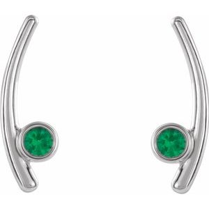 14K White Natural Emerald Ear Climbers 86861:611:P