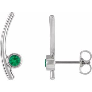 14K White Natural Emerald Ear Climbers 86861:611:P