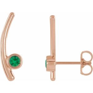 14K Rose Natural Emerald Ear Climbers 86861:645:P