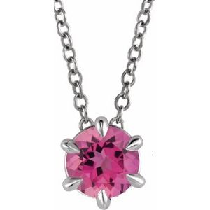 14K White 5 mm Natural Pink Tourmaline Solitaire 16-18" Necklace 87126:6098:P