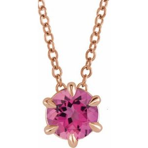 14K Rose 5 mm Natural Pink Tourmaline Solitaire 16-18" Necklace 87126:6130:P