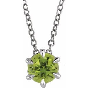 14K White 5 mm Natural Peridot Solitaire 16-18" Necklace 87126:6097:P