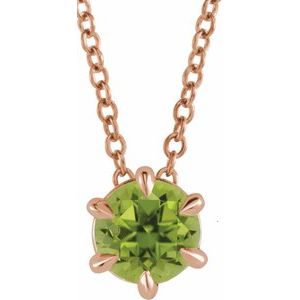 14K Rose 5 mm Natural Peridot Solitaire 16-18" Necklace 87126:6129:P