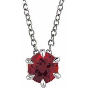 14K White 5 mm Natural Mozambique Garnet Solitaire 16-18" Necklace 87126:6096:P