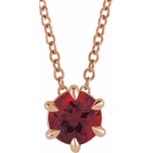 14K Rose 5 mm Natural Mozambique Garnet Solitaire 16-18" Necklace 87126:6128:P