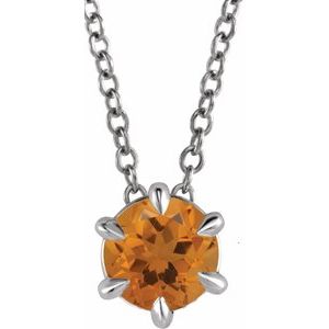 14K White 5 mm Natural Citrine Solitaire 16-18" Necklace 87126:6094:P