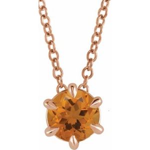 14K Rose 5 mm Natural Citrine Solitaire 16-18" Necklace 87126:6126:P