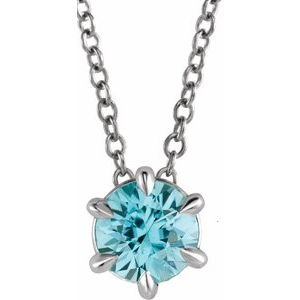 14K White 5 mm Natural Blue Zircon Solitaire 16-18" Necklace 87126:6093:P