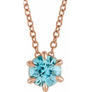 14K Rose 5 mm Natural Blue Zircon Solitaire 16-18" Necklace 87126:6125:P