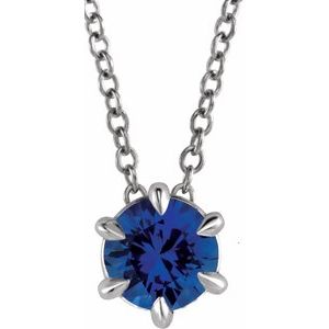 14K White 4 mm Natural Blue Sapphire Solitaire 16-18" Necklace 87126:6008:P