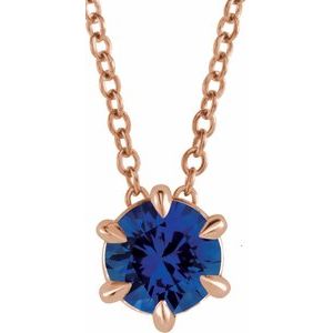 14K Rose 4 mm Natural Blue Sapphire Solitaire 16-18" Necklace 87126:6042:P