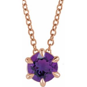 14K Rose 5 mm Natural Amethyst Solitaire 16-18" Necklace 87126:6122:P