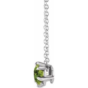 14K White 5 mm Natural Peridot Solitaire 16-18" Necklace 87126:6097:P