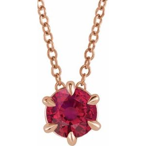 14K Rose 4 mm Natural Ruby Solitaire 16-18" Necklace 87126:6049:P