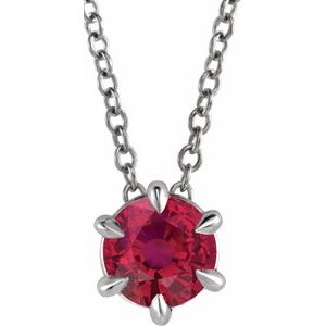 14K White 4 mm Natural Ruby Solitaire 16-18" Necklace 87126:6015:P