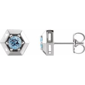 Platinum Natural Aquamarine Geometric Earrings