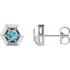 Platinum Natural Blue Zircon Geometric Earrings