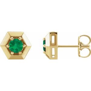 14K Yellow Natural Emerald Geometric Earrings