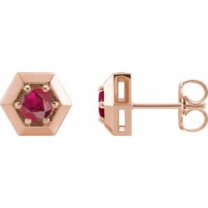 14K Rose Natural Ruby Geometric Earrings