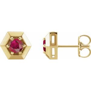 14K Yellow Natural Ruby Geometric Earrings