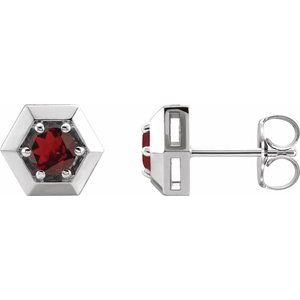 Platinum Natural Mozambique Garnet Geometric Earrings