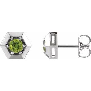 Platinum Natural Peridot Geometric Earrings