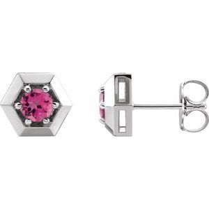 Platinum Natural Pink Tourmaline Geometric Earrings