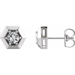 Platinum Natural White Sapphire Geometric Earrings