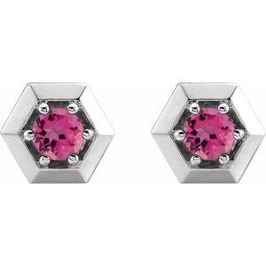 Platinum Natural Pink Tourmaline Geometric Earrings