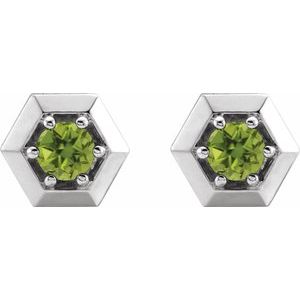 Platinum Natural Peridot Geometric Earrings