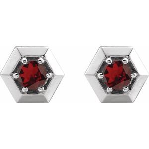 Platinum Natural Mozambique Garnet Geometric Earrings