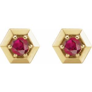 14K Yellow Natural Ruby Geometric Earrings