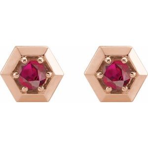 14K Rose Natural Ruby Geometric Earrings