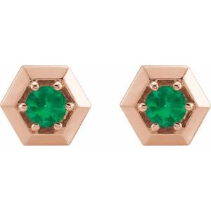 14K Rose Natural Emerald Geometric Earrings