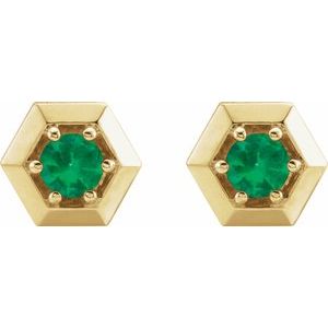 14K Yellow Natural Emerald Geometric Earrings