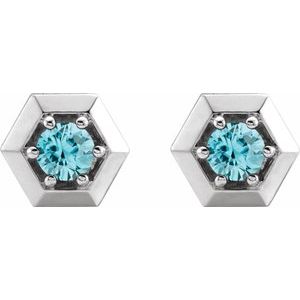 Platinum Natural Blue Zircon Geometric Earrings