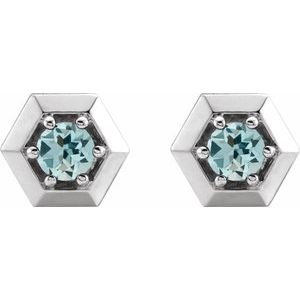 Platinum Natural Aquamarine Geometric Earrings