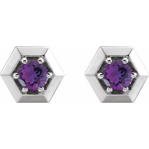 Platinum Natural Amethyst Geometric Earrings