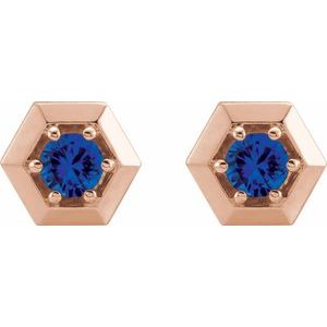 14K Rose Natural Blue Sapphire Geometric Earrings