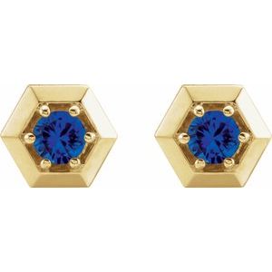 14K Yellow Natural Blue Sapphire Geometric Earrings