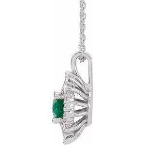 Platinum Natural Emerald & 1/3 CTW Natural Diamond 16-18" Necklace